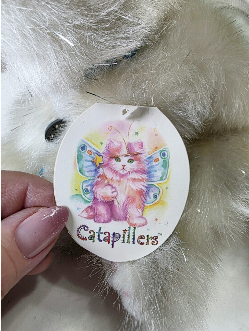 Vintage Catapillers Plush White Cat Toy with Pink Nose and Blue Eyes NWT - Picture 10 of 16